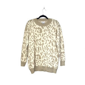 Top Style Boutique Cream Leopard Print Oversized Knit Sweater Large Women’s